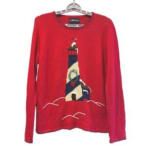 Sag Harbor Sport VTG‎ Red Lighthouse Christmas Ugly Sweater Women Medium